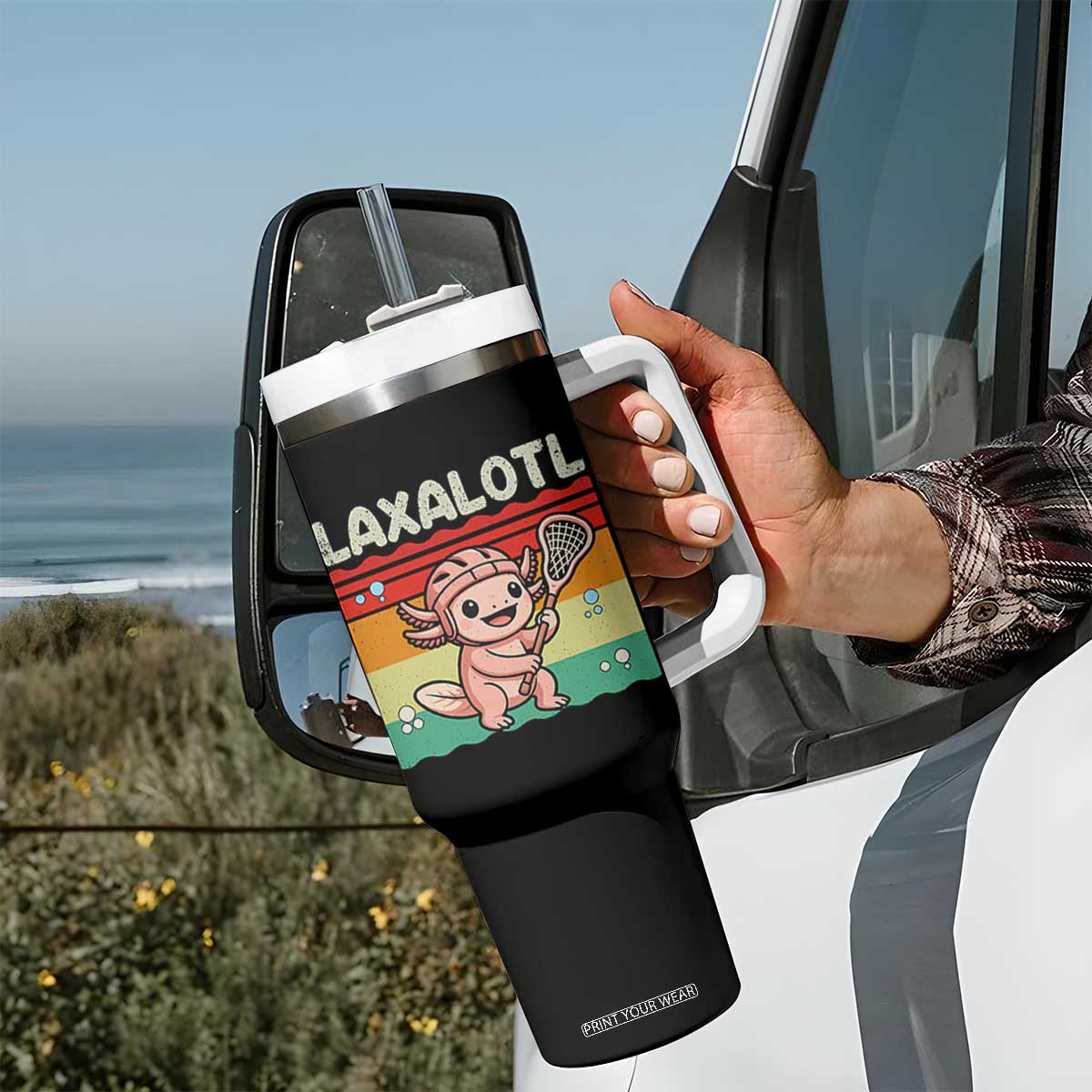 Funny Axolotl Lacrosse LAX Laxalotl Tumbler With Handle Lacrosse Player Retro Vintage TS11 Print Your Wear