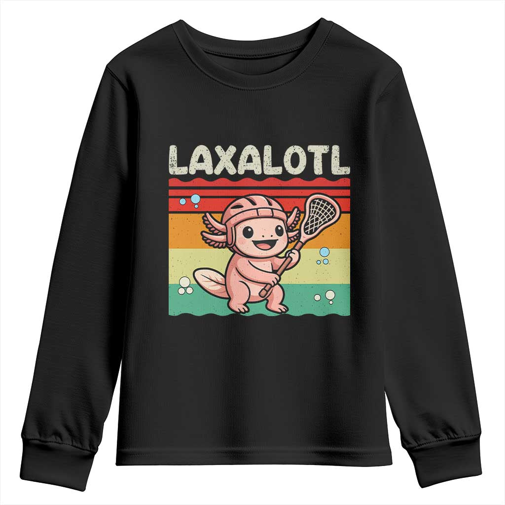 Funny Axolotl Lacrosse LAX Laxalotl Youth Sweatshirt Lacrosse Player Retro Vintage TS11 Black Print Your Wear