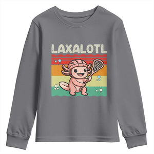 Funny Axolotl Lacrosse LAX Laxalotl Youth Sweatshirt Lacrosse Player Retro Vintage TS11 Charcoal Print Your Wear