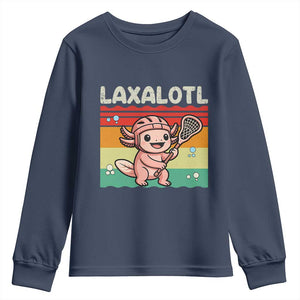 Funny Axolotl Lacrosse LAX Laxalotl Youth Sweatshirt Lacrosse Player Retro Vintage TS11 Navy Print Your Wear