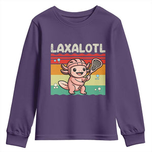 Funny Axolotl Lacrosse LAX Laxalotl Youth Sweatshirt Lacrosse Player Retro Vintage TS11 Purple Print Your Wear