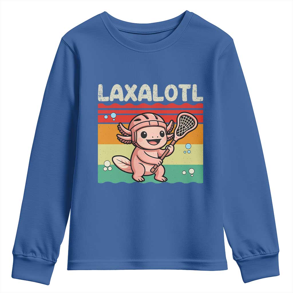 Funny Axolotl Lacrosse LAX Laxalotl Youth Sweatshirt Lacrosse Player Retro Vintage TS11 Royal Blue Print Your Wear