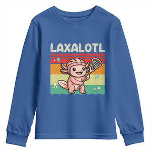 Funny Axolotl Lacrosse LAX Laxalotl Youth Sweatshirt Lacrosse Player Retro Vintage TS11 Royal Blue Print Your Wear