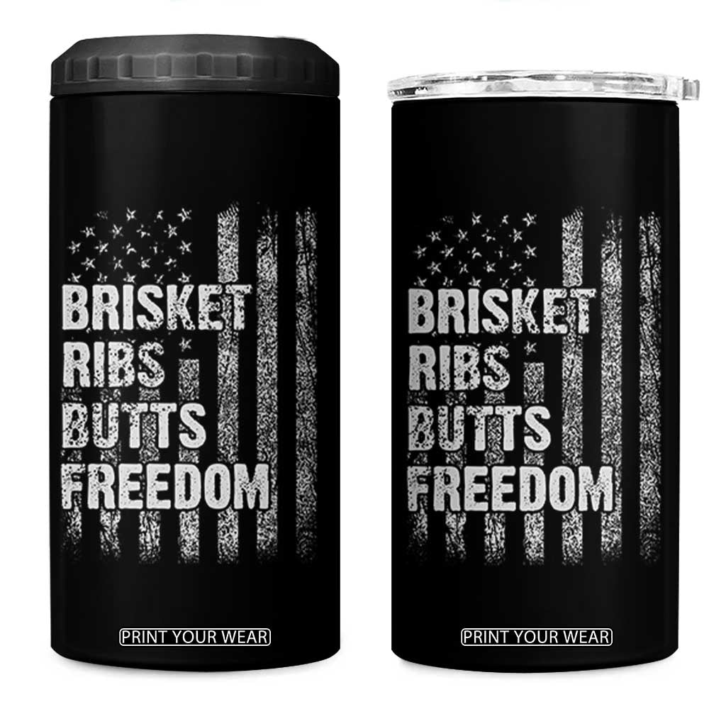 Funny BBQ Brisket Ribs Butts Freedom 4 in 1 Can Cooler Tumbler 4th Of July Meat Smoking American Flag TS11 One Size: 16 oz Black Print Your Wear