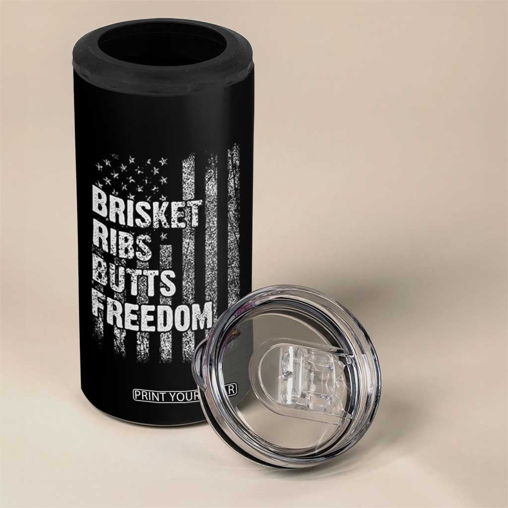 Funny BBQ Brisket Ribs Butts Freedom 4 in 1 Can Cooler Tumbler 4th Of July Meat Smoking American Flag TS11 Print Your Wear