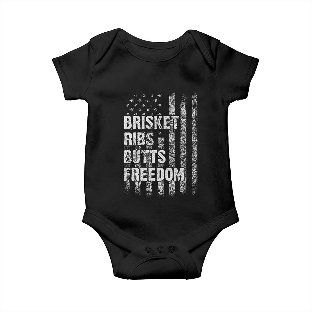 Funny BBQ Brisket Ribs Butts Freedom Baby Onesie 4th Of July Meat Smoking American Flag TS11 Black Print Your Wear