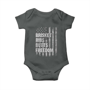 Funny BBQ Brisket Ribs Butts Freedom Baby Onesie 4th Of July Meat Smoking American Flag TS11 Dark Heather Print Your Wear