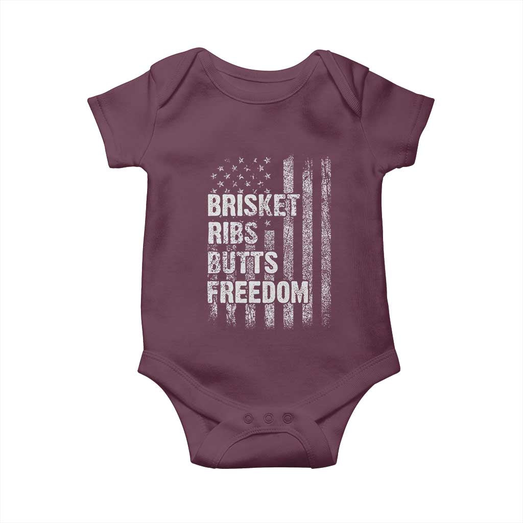 Funny BBQ Brisket Ribs Butts Freedom Baby Onesie 4th Of July Meat Smoking American Flag TS11 Maroon Print Your Wear