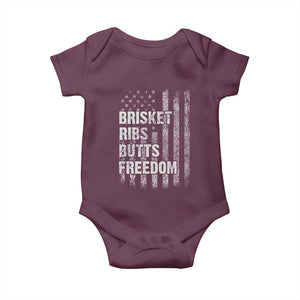 Funny BBQ Brisket Ribs Butts Freedom Baby Onesie 4th Of July Meat Smoking American Flag TS11 Maroon Print Your Wear