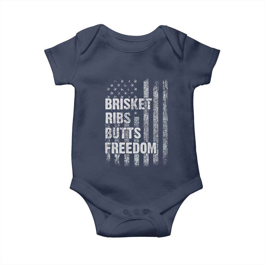 Funny BBQ Brisket Ribs Butts Freedom Baby Onesie 4th Of July Meat Smoking American Flag TS11 Navy Print Your Wear