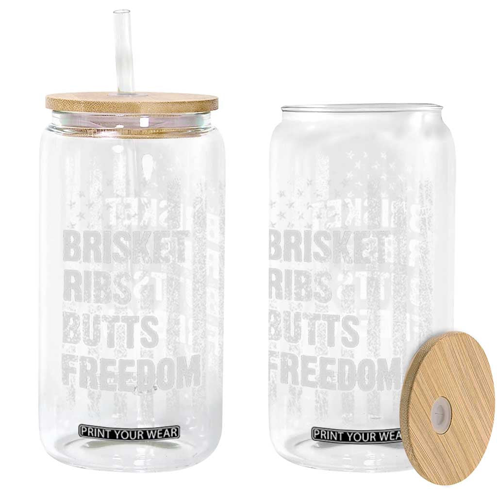 Funny BBQ Brisket Ribs Butts Freedom Glass Can 4th Of July Meat Smoking American Flag TS11 Black Print Your Wear