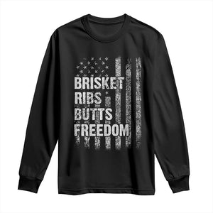 Funny BBQ Brisket Ribs Butts Freedom Long Sleeve Shirt 4th Of July Meat Smoking American Flag TS11 Black Print Your Wear
