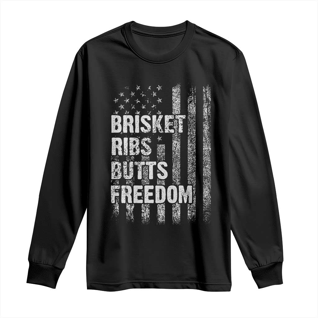 Funny BBQ Brisket Ribs Butts Freedom Long Sleeve Shirt 4th Of July Meat Smoking American Flag TS11 Black Print Your Wear
