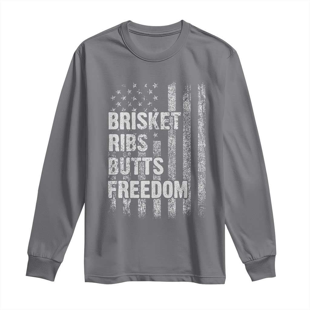 Funny BBQ Brisket Ribs Butts Freedom Long Sleeve Shirt 4th Of July Meat Smoking American Flag TS11 Charcoal Print Your Wear