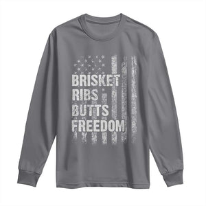 Funny BBQ Brisket Ribs Butts Freedom Long Sleeve Shirt 4th Of July Meat Smoking American Flag TS11 Charcoal Print Your Wear