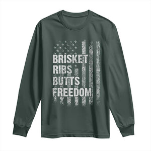 Funny BBQ Brisket Ribs Butts Freedom Long Sleeve Shirt 4th Of July Meat Smoking American Flag TS11 Dark Forest Green Print Your Wear