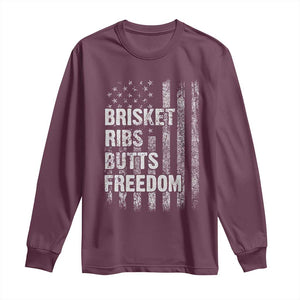 Funny BBQ Brisket Ribs Butts Freedom Long Sleeve Shirt 4th Of July Meat Smoking American Flag TS11 Maroon Print Your Wear