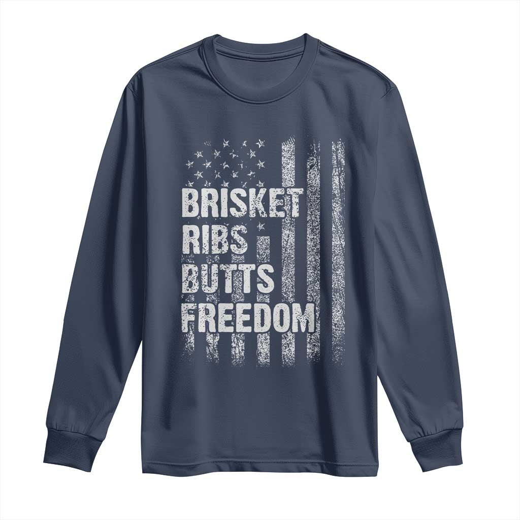 Funny BBQ Brisket Ribs Butts Freedom Long Sleeve Shirt 4th Of July Meat Smoking American Flag TS11 Navy Print Your Wear