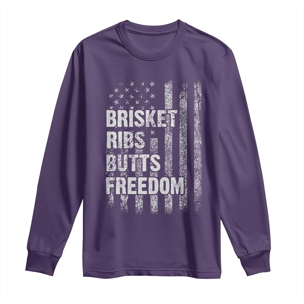 Funny BBQ Brisket Ribs Butts Freedom Long Sleeve Shirt 4th Of July Meat Smoking American Flag TS11 Purple Print Your Wear