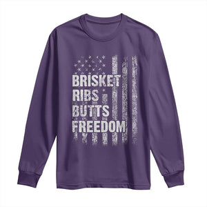 Funny BBQ Brisket Ribs Butts Freedom Long Sleeve Shirt 4th Of July Meat Smoking American Flag TS11 Purple Print Your Wear