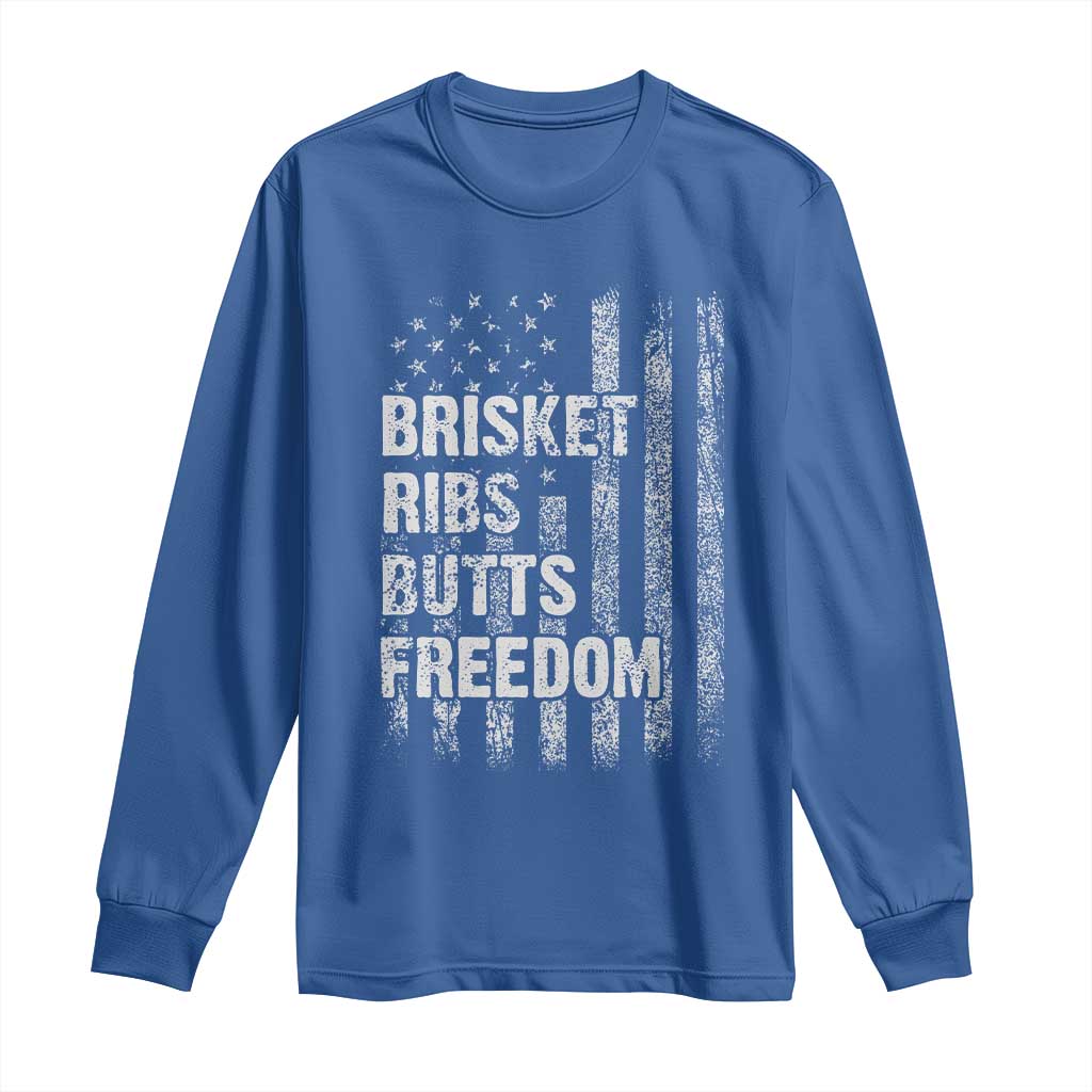 Funny BBQ Brisket Ribs Butts Freedom Long Sleeve Shirt 4th Of July Meat Smoking American Flag TS11 Royal Blue Print Your Wear