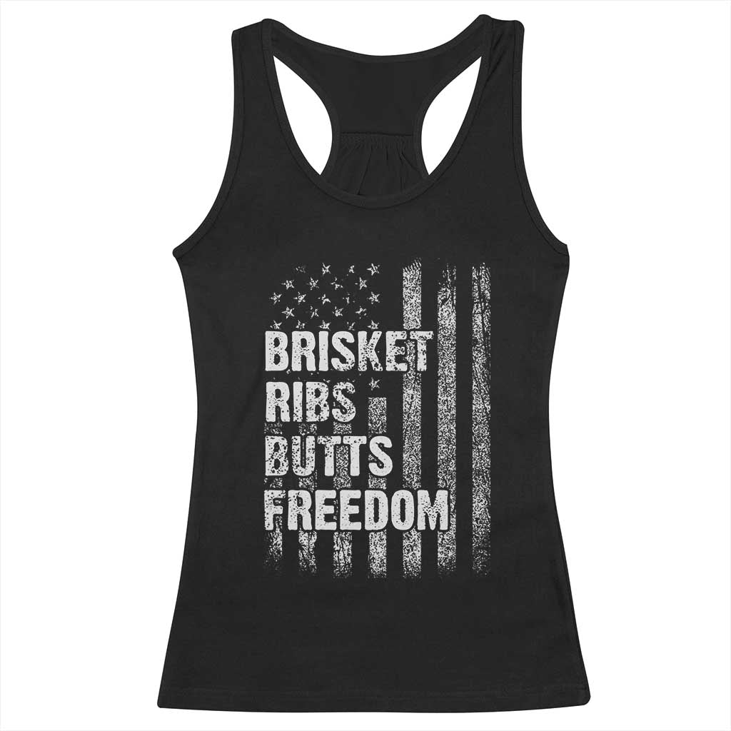 Funny BBQ Brisket Ribs Butts Freedom Racerback Tank Top 4th Of July Meat Smoking American Flag TS11 Black Print Your Wear