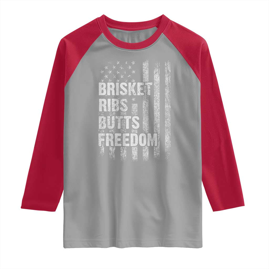 Funny BBQ Brisket Ribs Butts Freedom Raglan Shirt 4th Of July Meat Smoking American Flag TS11 Sport Gray Red Print Your Wear