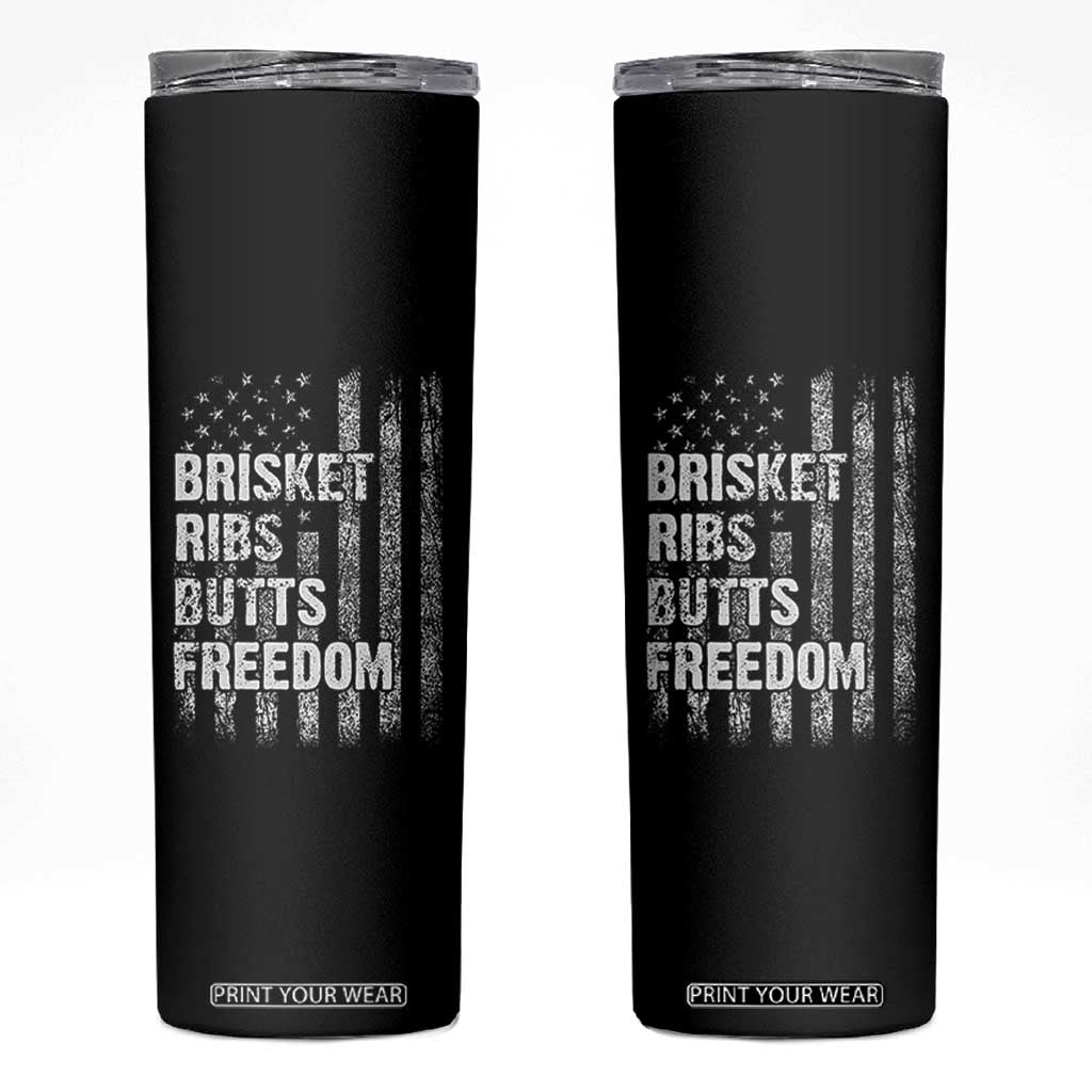 Funny BBQ Brisket Ribs Butts Freedom Skinny Tumbler 4th Of July Meat Smoking American Flag TS11 Black Print Your Wear