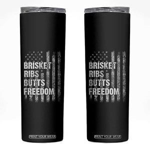 Funny BBQ Brisket Ribs Butts Freedom Skinny Tumbler 4th Of July Meat Smoking American Flag TS11 Black Print Your Wear