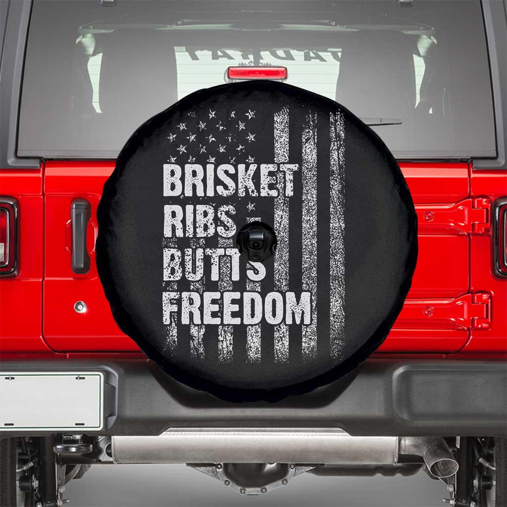 Funny BBQ Brisket Ribs Butts Freedom Spare Tire Cover 4th Of July Meat Smoking American Flag TS11 Black Print Your Wear