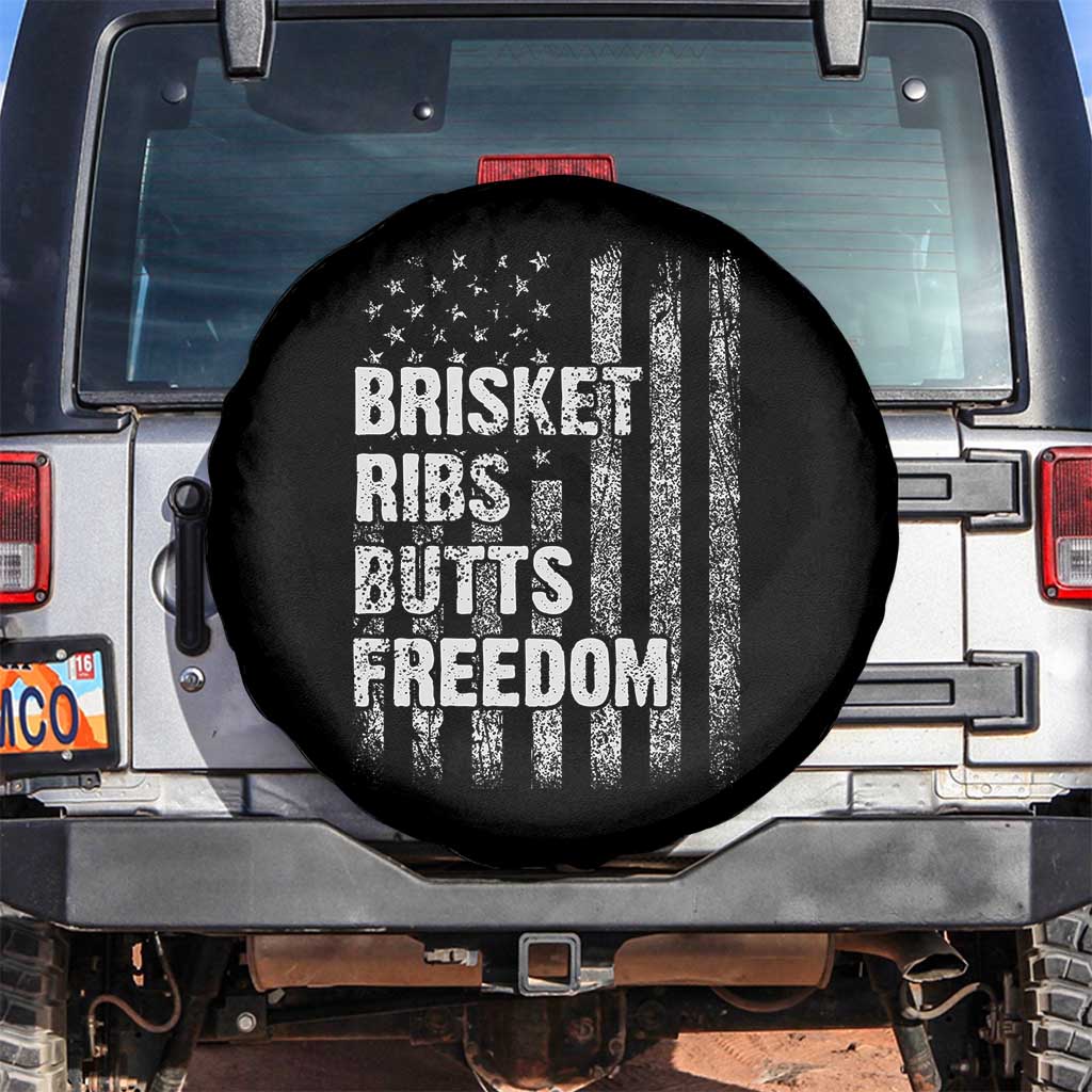 Funny BBQ Brisket Ribs Butts Freedom Spare Tire Cover 4th Of July Meat Smoking American Flag TS11 No hole Black Print Your Wear