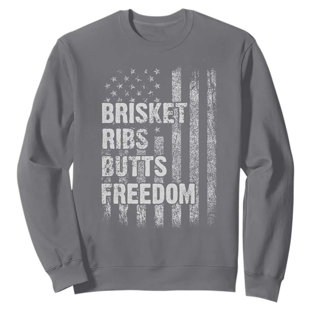 Funny BBQ Brisket Ribs Butts Freedom Sweatshirt 4th Of July Meat Smoking American Flag TS11 Charcoal Print Your Wear