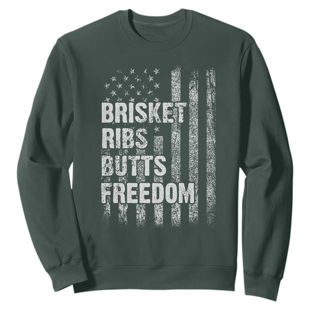 Funny BBQ Brisket Ribs Butts Freedom Sweatshirt 4th Of July Meat Smoking American Flag TS11 Dark Forest Green Print Your Wear