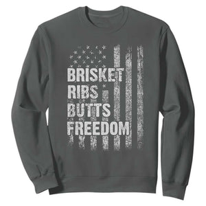 Funny BBQ Brisket Ribs Butts Freedom Sweatshirt 4th Of July Meat Smoking American Flag TS11 Dark Heather Print Your Wear