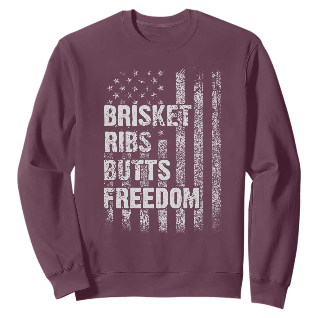 Funny BBQ Brisket Ribs Butts Freedom Sweatshirt 4th Of July Meat Smoking American Flag TS11 Maroon Print Your Wear