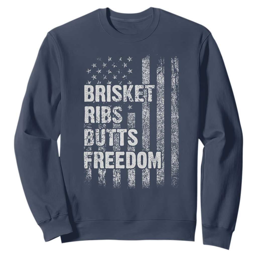 Funny BBQ Brisket Ribs Butts Freedom Sweatshirt 4th Of July Meat Smoking American Flag TS11 Navy Print Your Wear