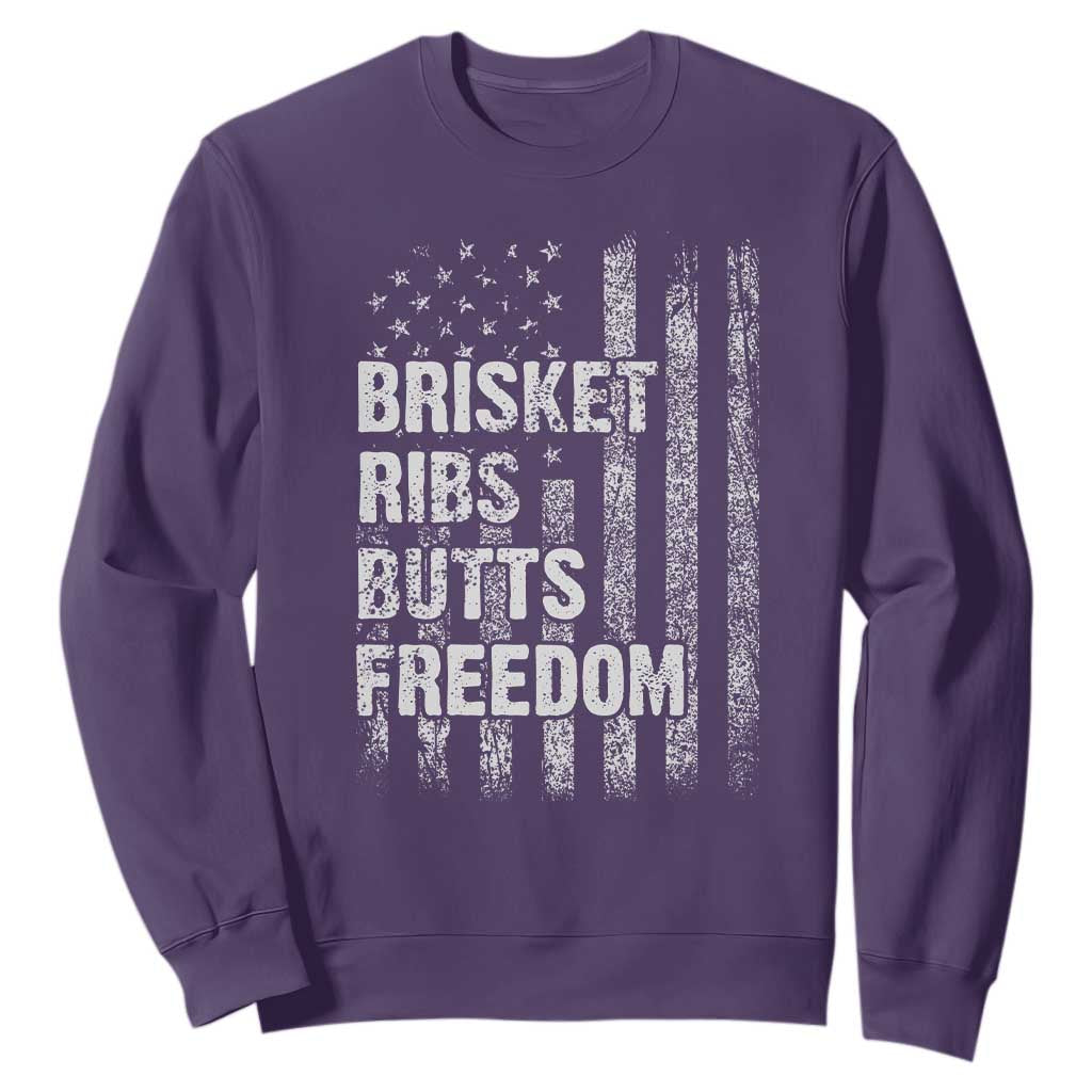 Funny BBQ Brisket Ribs Butts Freedom Sweatshirt 4th Of July Meat Smoking American Flag TS11 Purple Print Your Wear