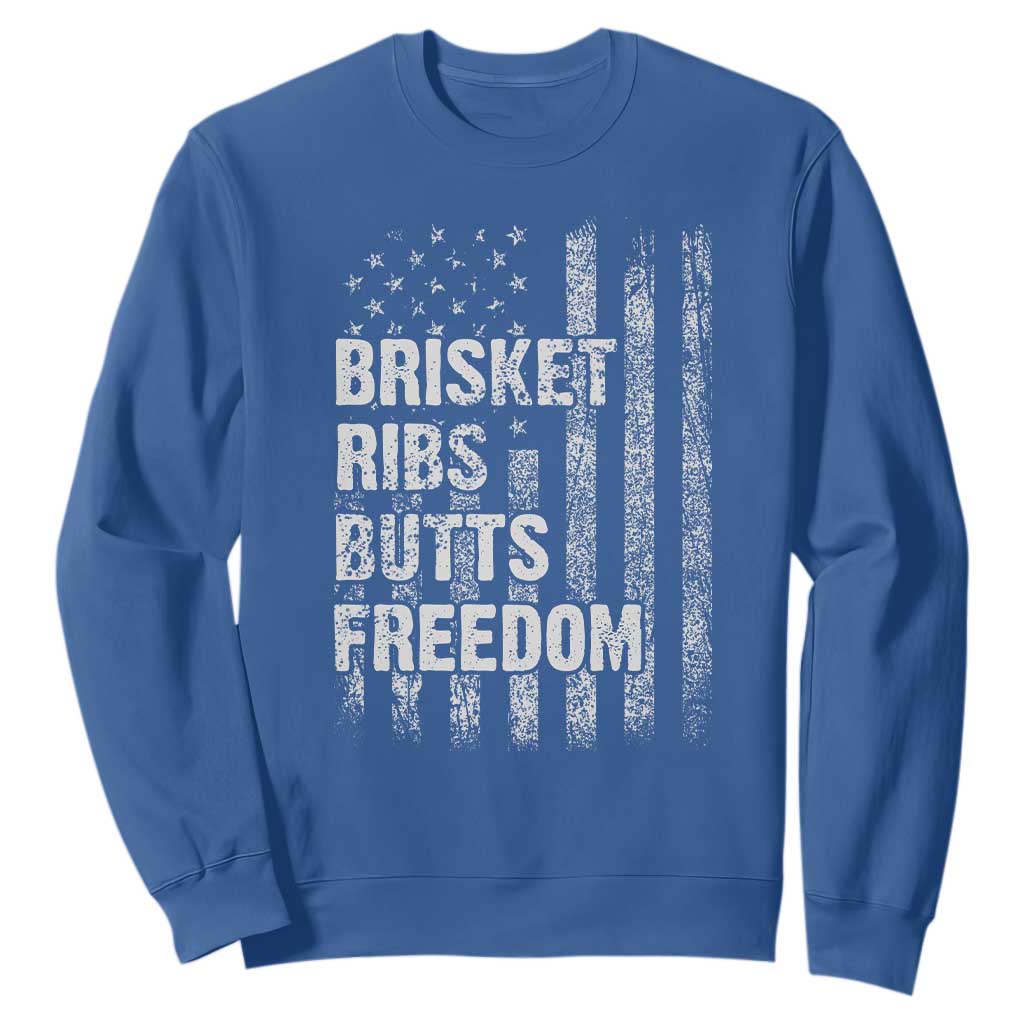 Funny BBQ Brisket Ribs Butts Freedom Sweatshirt 4th Of July Meat Smoking American Flag TS11 Royal Blue Print Your Wear