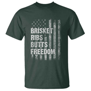 Funny BBQ Brisket Ribs Butts Freedom T Shirt 4th Of July Meat Smoking American Flag TS11 Dark Forest Green Print Your Wear