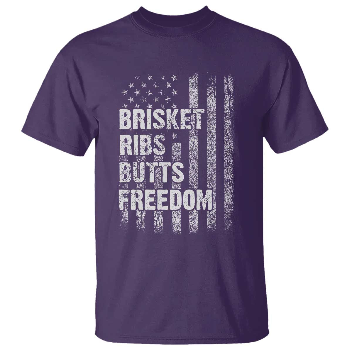 Funny BBQ Brisket Ribs Butts Freedom T Shirt 4th Of July Meat Smoking American Flag TS11 Purple Print Your Wear