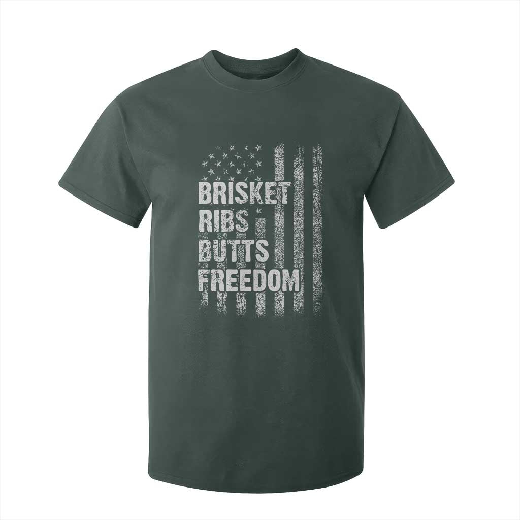Funny BBQ Brisket Ribs Butts Freedom T Shirt For Kid 4th Of July Meat Smoking American Flag TS11 Dark Forest Green Print Your Wear