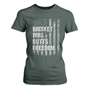 Funny BBQ Brisket Ribs Butts Freedom T Shirt For Women 4th Of July Meat Smoking American Flag TS11 Dark Forest Green Print Your Wear