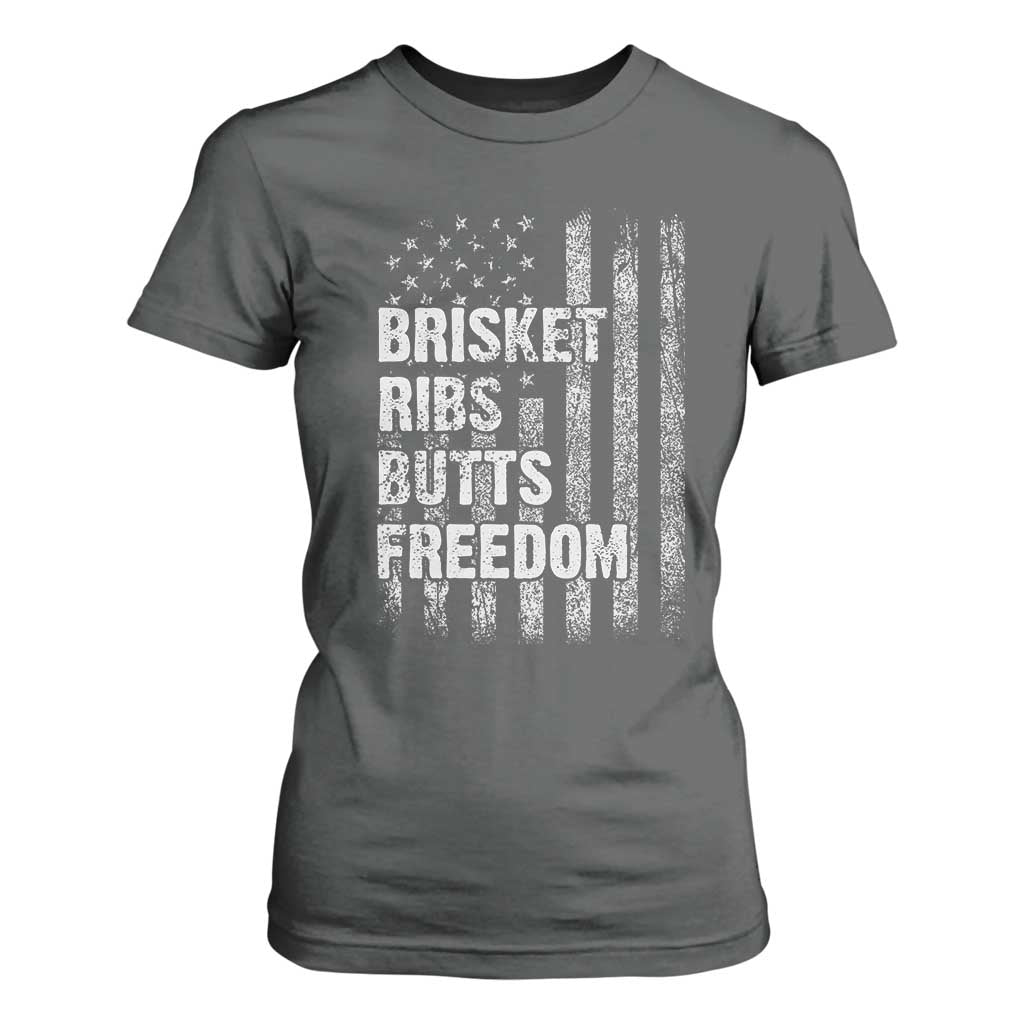 Funny BBQ Brisket Ribs Butts Freedom T Shirt For Women 4th Of July Meat Smoking American Flag TS11 Dark Heather Print Your Wear