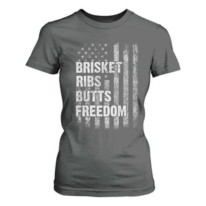Funny BBQ Brisket Ribs Butts Freedom T Shirt For Women 4th Of July Meat Smoking American Flag TS11 Dark Heather Print Your Wear