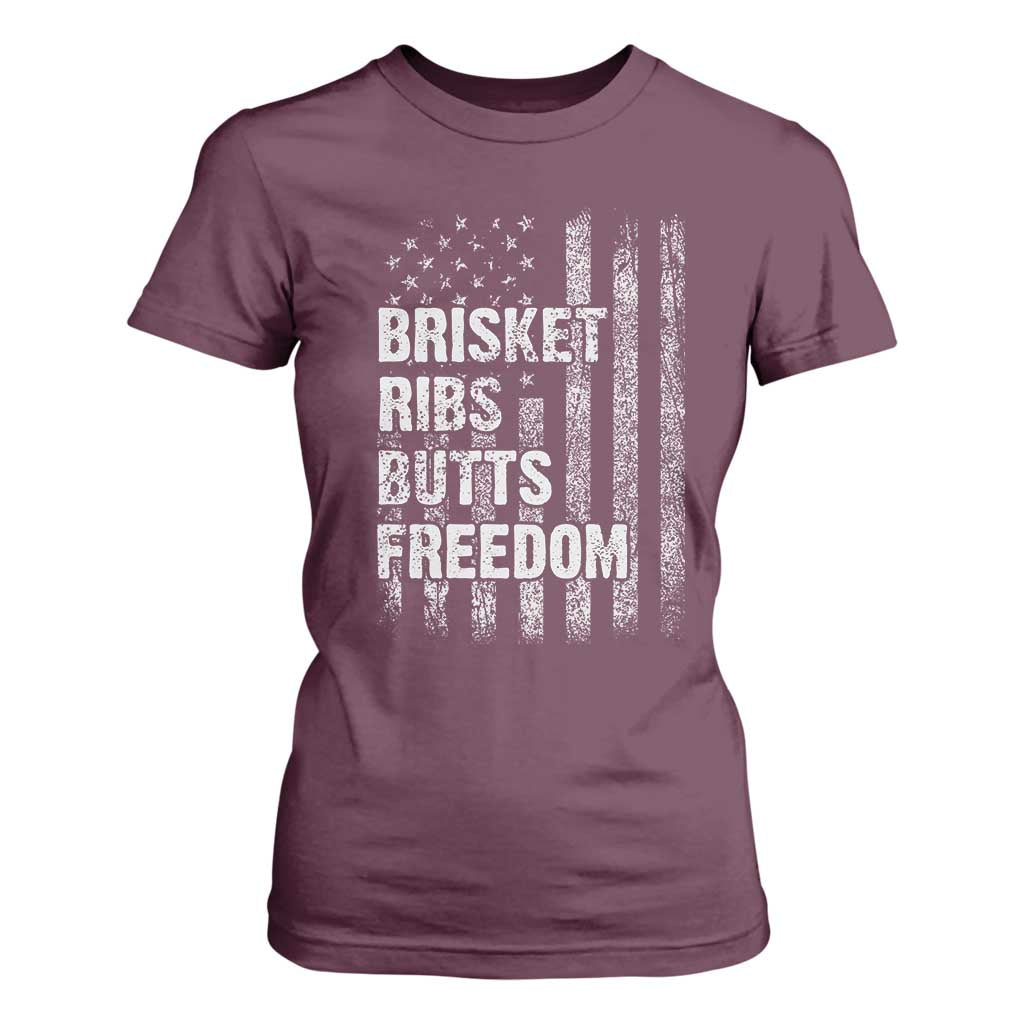 Funny BBQ Brisket Ribs Butts Freedom T Shirt For Women 4th Of July Meat Smoking American Flag TS11 Maroon Print Your Wear