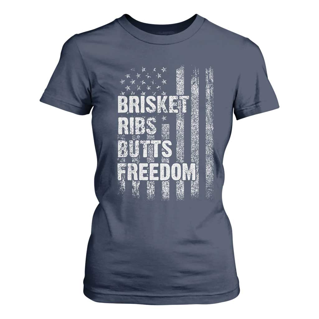 Funny BBQ Brisket Ribs Butts Freedom T Shirt For Women 4th Of July Meat Smoking American Flag TS11 Navy Print Your Wear