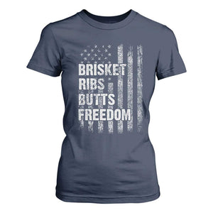 Funny BBQ Brisket Ribs Butts Freedom T Shirt For Women 4th Of July Meat Smoking American Flag TS11 Navy Print Your Wear
