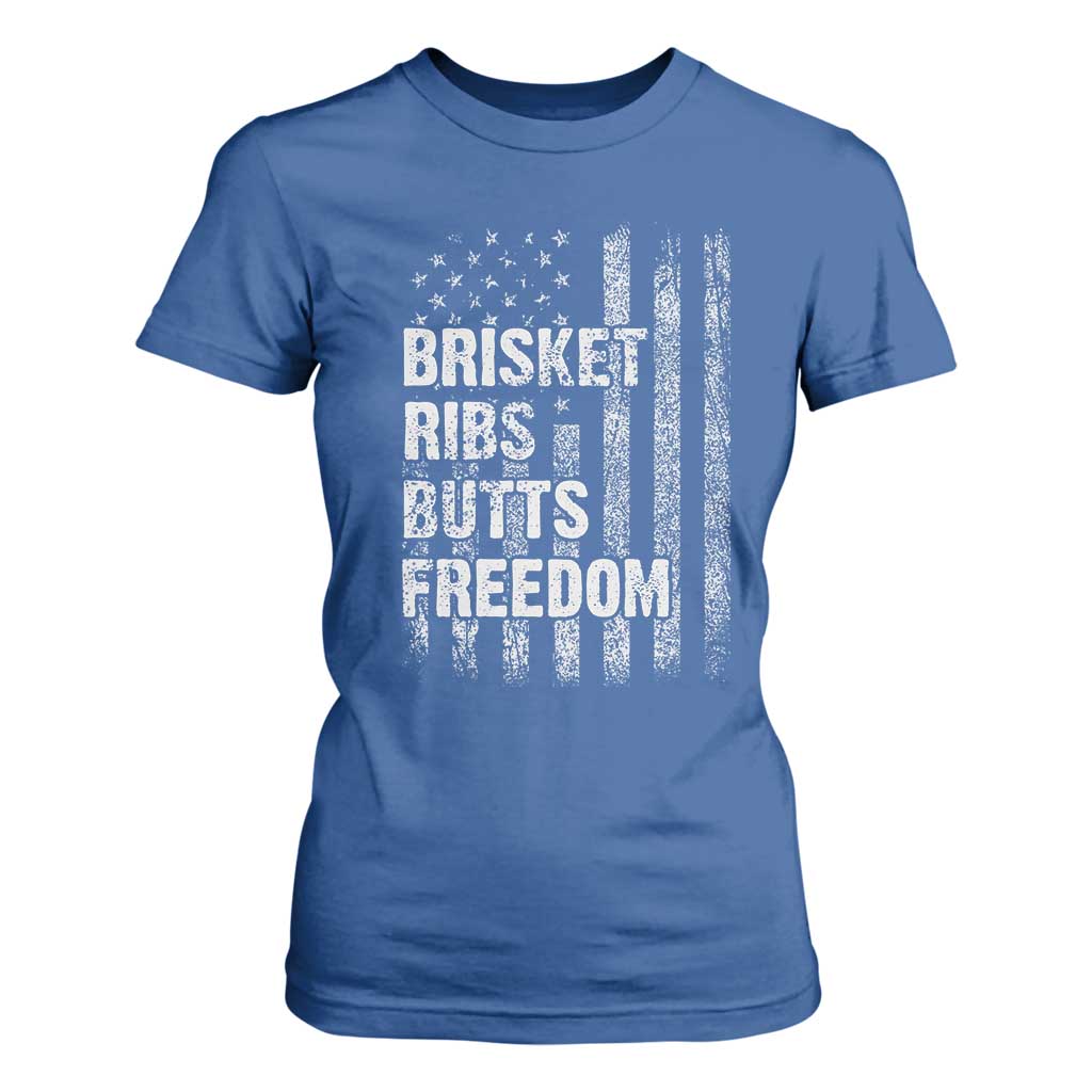 Funny BBQ Brisket Ribs Butts Freedom T Shirt For Women 4th Of July Meat Smoking American Flag TS11 Royal Blue Print Your Wear
