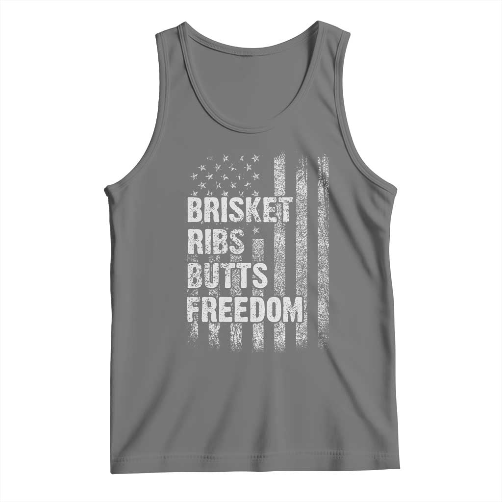 Funny BBQ Brisket Ribs Butts Freedom Tank Top 4th Of July Meat Smoking American Flag TS11 Black Heather Print Your Wear