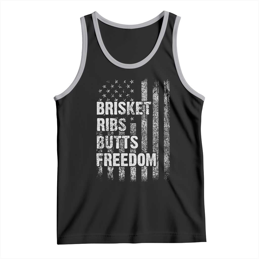 Funny BBQ Brisket Ribs Butts Freedom Tank Top 4th Of July Meat Smoking American Flag TS11 Black Athletic Heather Print Your Wear